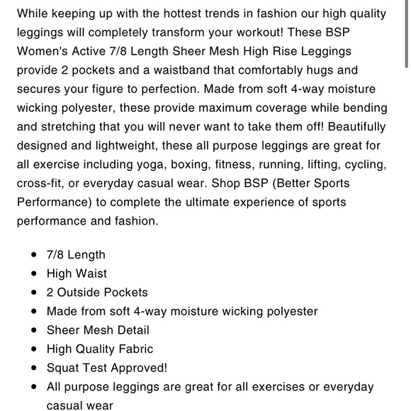 🔥SOLD🔥 BSP Activewear NWT 7/8 Leggings - Picture 3 of 3